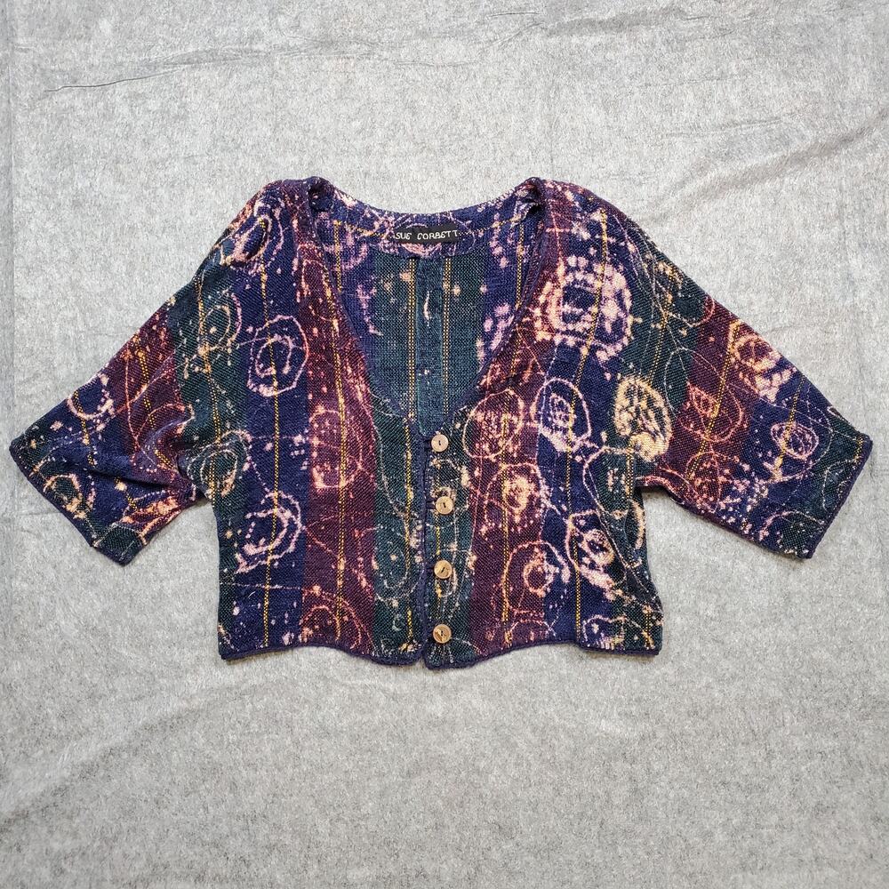 Handmade Sue Corbett Cardigan Womens‎ S/M? Wood Button Sweater Celestial Witchy